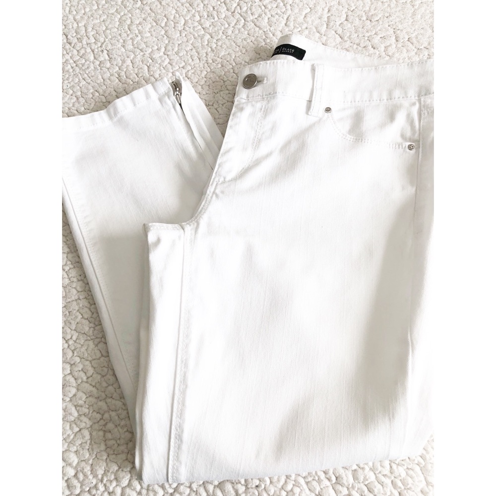 WHBM White Blanc Slim Crop Jeans with Rhinestone Studs and Zipper Bottoms - Picture 8 of 8